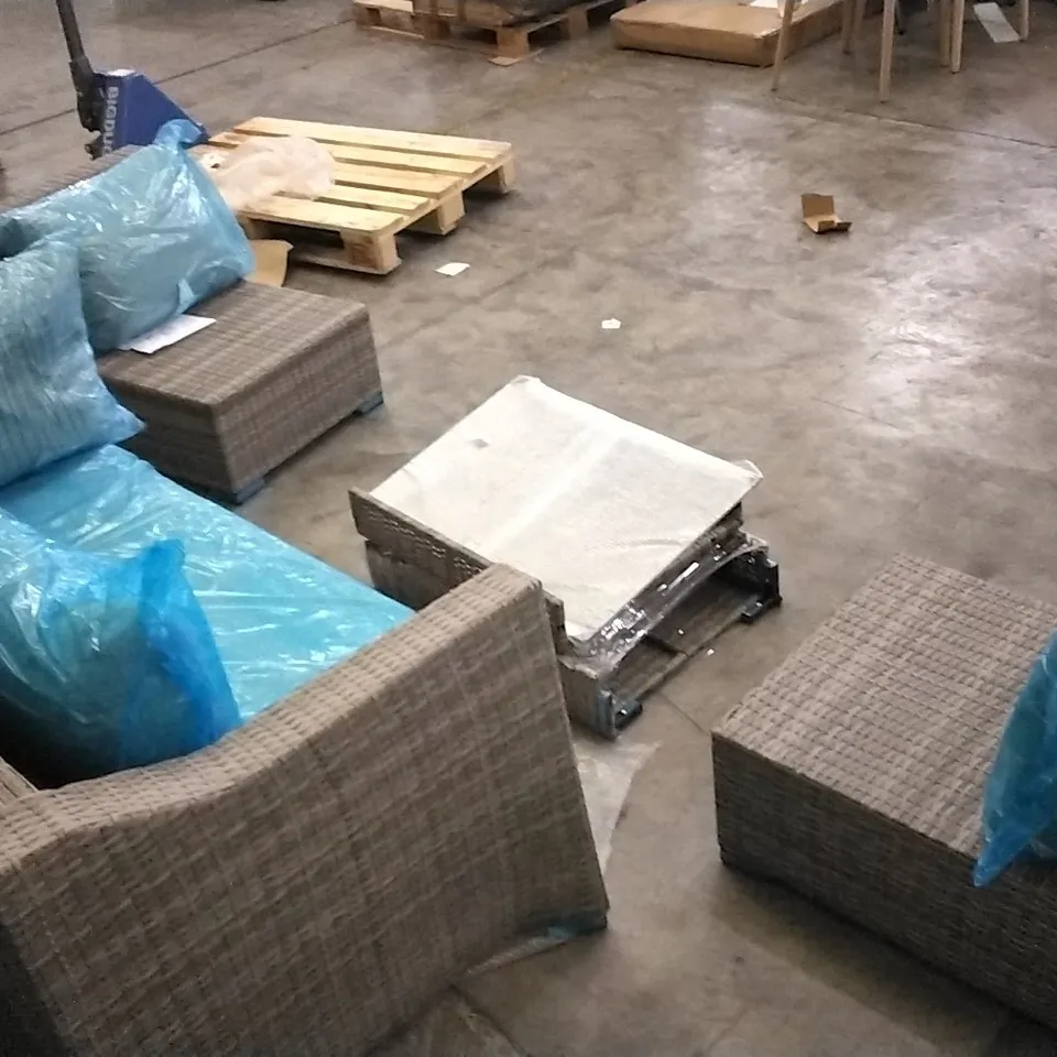 RATTAN EFFECT COFFEE SET WITH BENCH, TABLE AND 2 CHAIRS