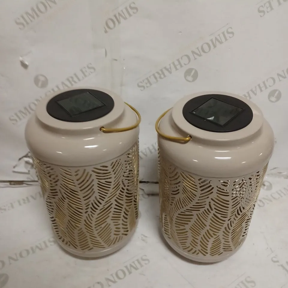 GARDEN REFLECTIONS SET OF 2 PATTERNED SOLAR LANTERNS, LEAF