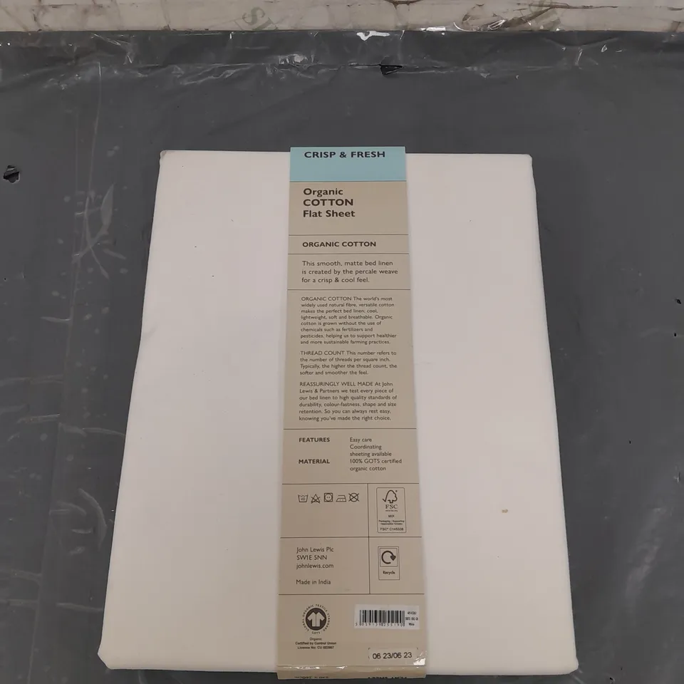 JOHN LEWIS CRISP AND FRESH ORGANIC COTTON DOUBLE FLAT SHEET 