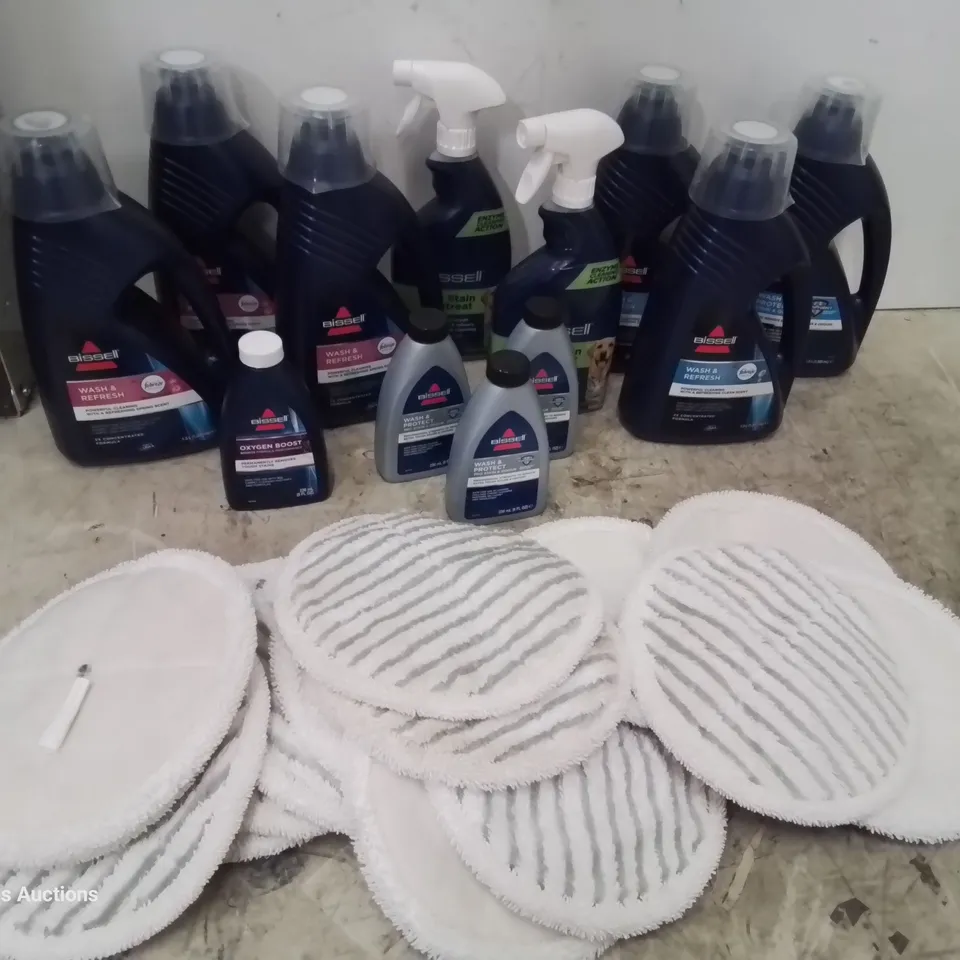 ASSORTED BISSELL CARPET TREATMENTS & POLISHING PADS