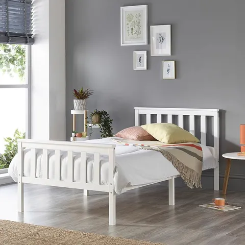 BOXED AADI SOLID WOOD SHAKER BED FRAME - SINGLE, WHITE (1 BOX)