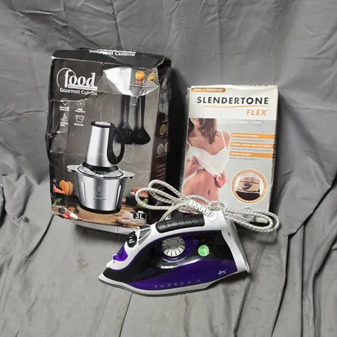 APPROXIMATELY 10 ASSORTED ELECTRICAL ITEMS TO INCLUDE FOOD BLENDER, ABDOMINAL TONER, IRON, ETC - COLLECTION ONLY 