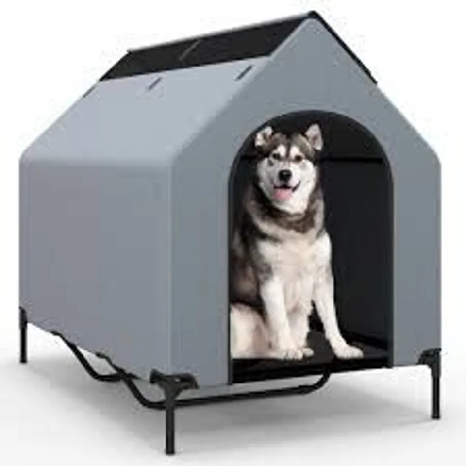 ELEVATED DOG HOUSE LARGE PET HOUSE WITH VENTILATED WINDOWS