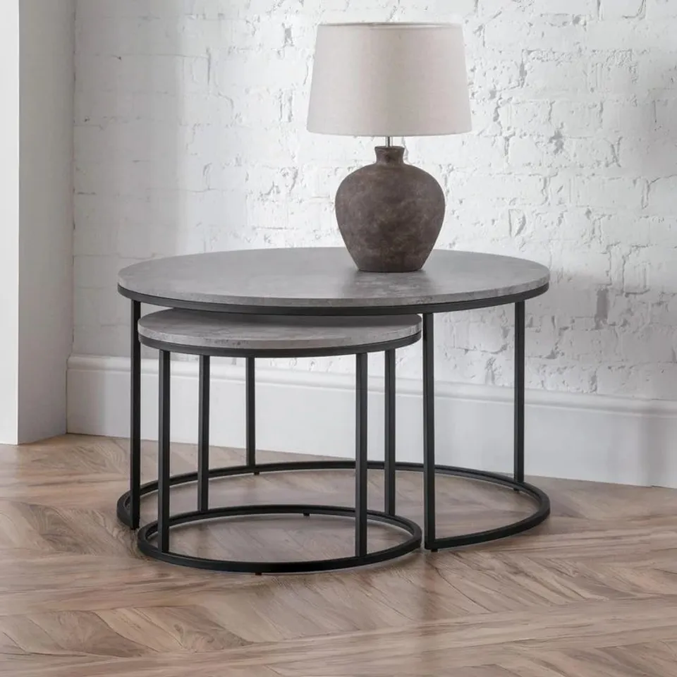 BRAND NEW BOXED STATEN ROUND NESTING COFFEE TABLE IN CONCRETE EFFECT (1 BOX)