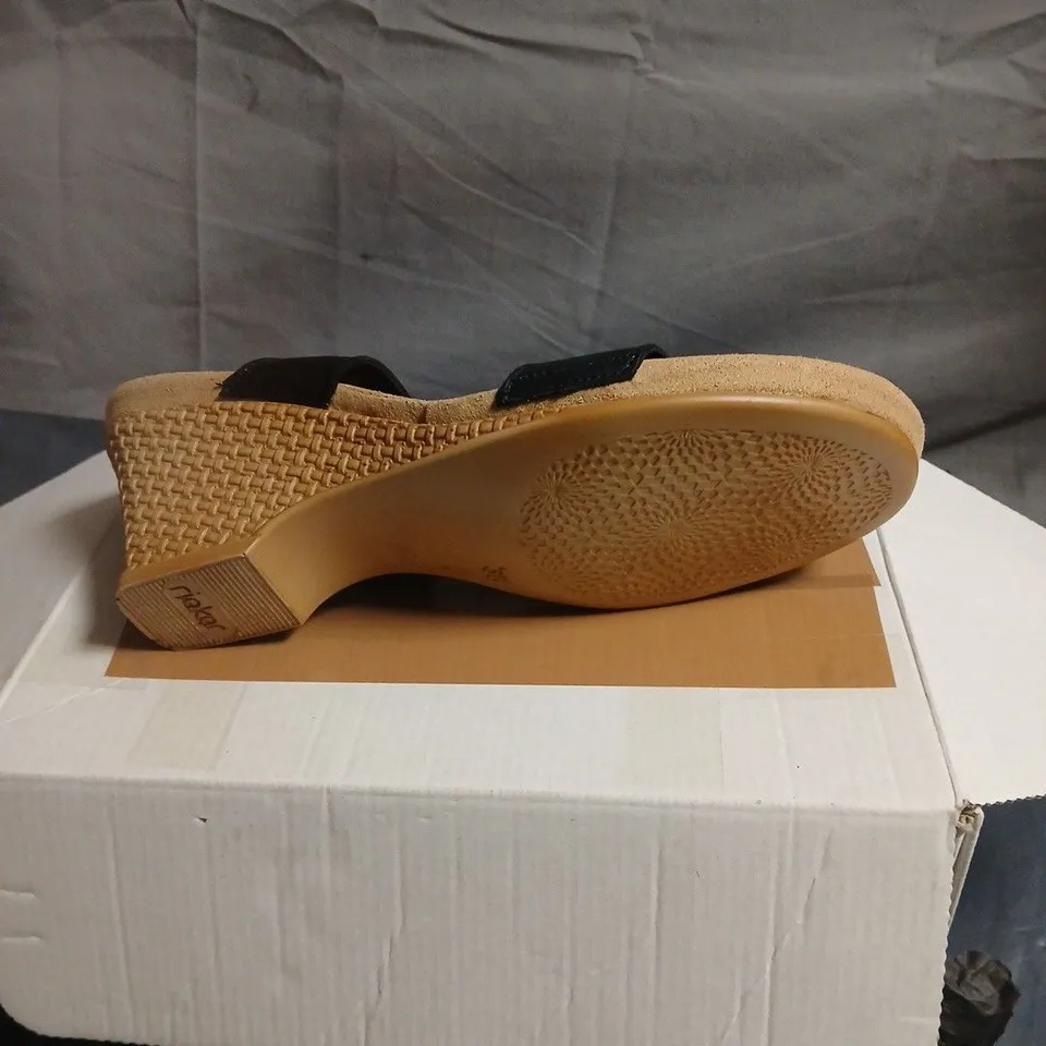 RIEKER WOMEN'S BLACK TWO-STRAP WEDGE SANDALS, UK 5 (EU38) – PAIR