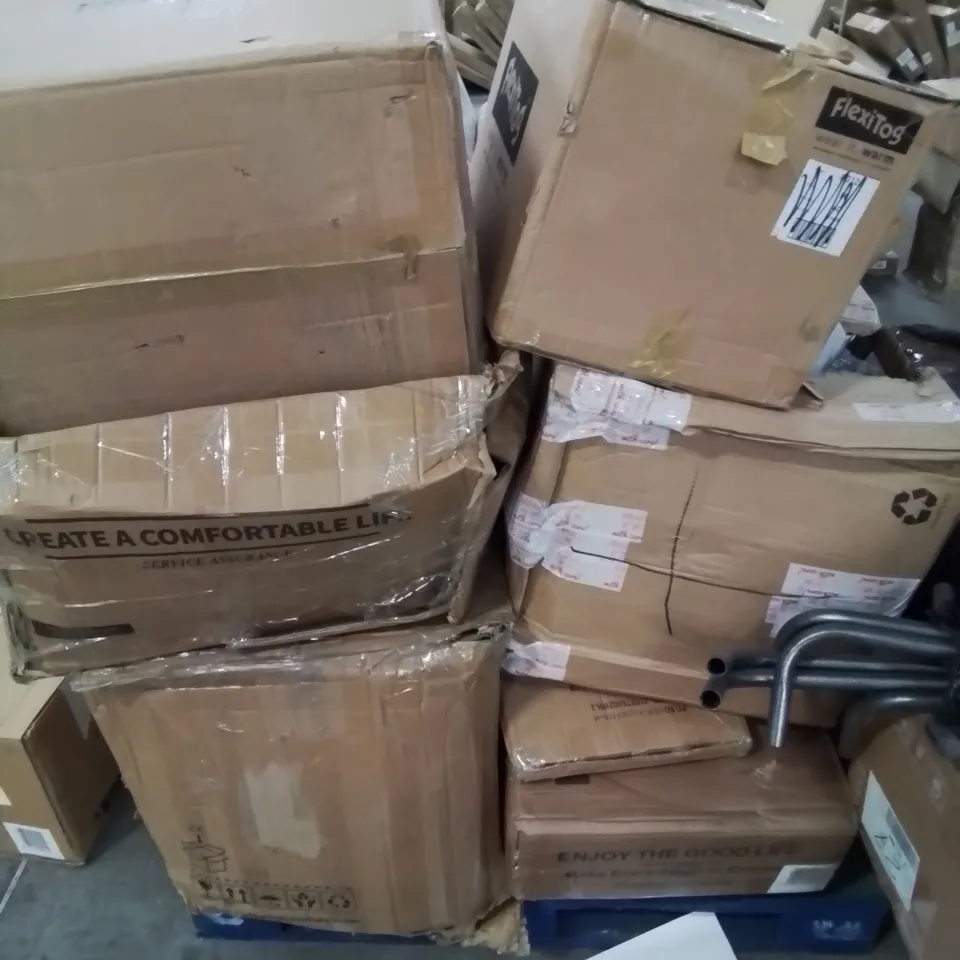 PALLET CONTAINING VARIOUS BOXED FURNITURE PARTS AND OTHER HOUSEHOLD ITEMS ETC.