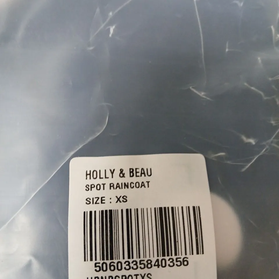 HOLLY & BEAU SPOT COLOUR CHANGING RAINCOAT – XS – BLUE WITH WHITE POLKA DOTS