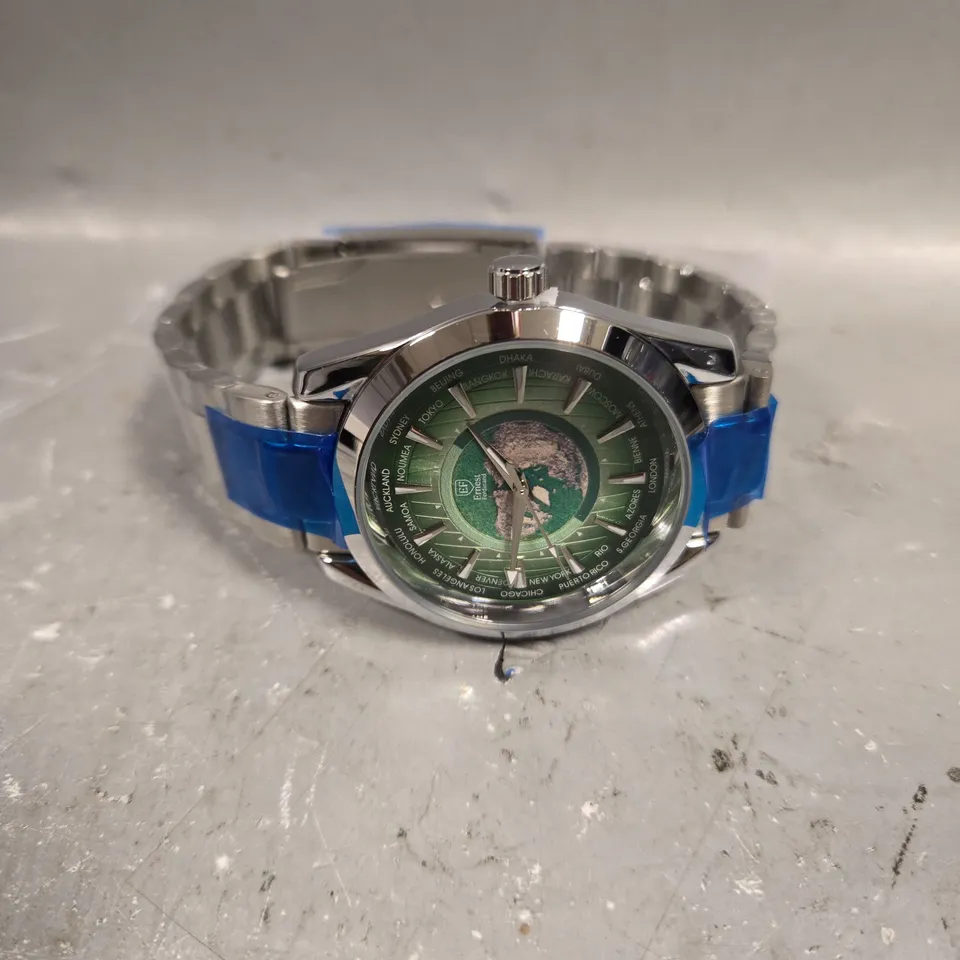 MENS ERNEST FERDINAND WATCH – GLOBAL DIAL – STAINLESS STEEL STRAP