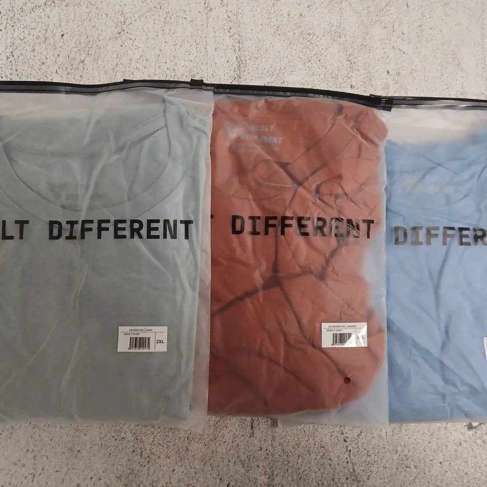 SET OF APPROXIMATELY 10 ASSORTED BUILT DIFFERENT T-SHIRTS/SHIRTS IN VARIOUS COLOURS AND SIZES