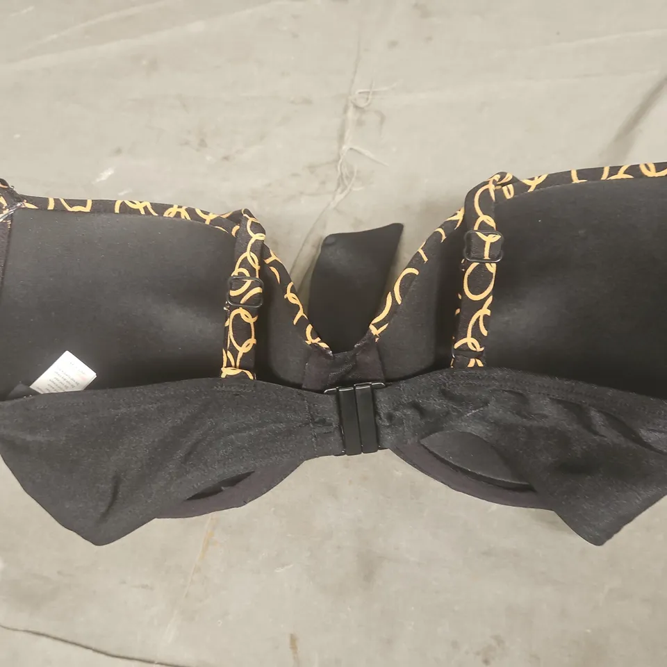 POR MOI WOMEN'S BIKINI TOP – BLACK WITH GOLD CHAIN PATTERN SIZE 32F