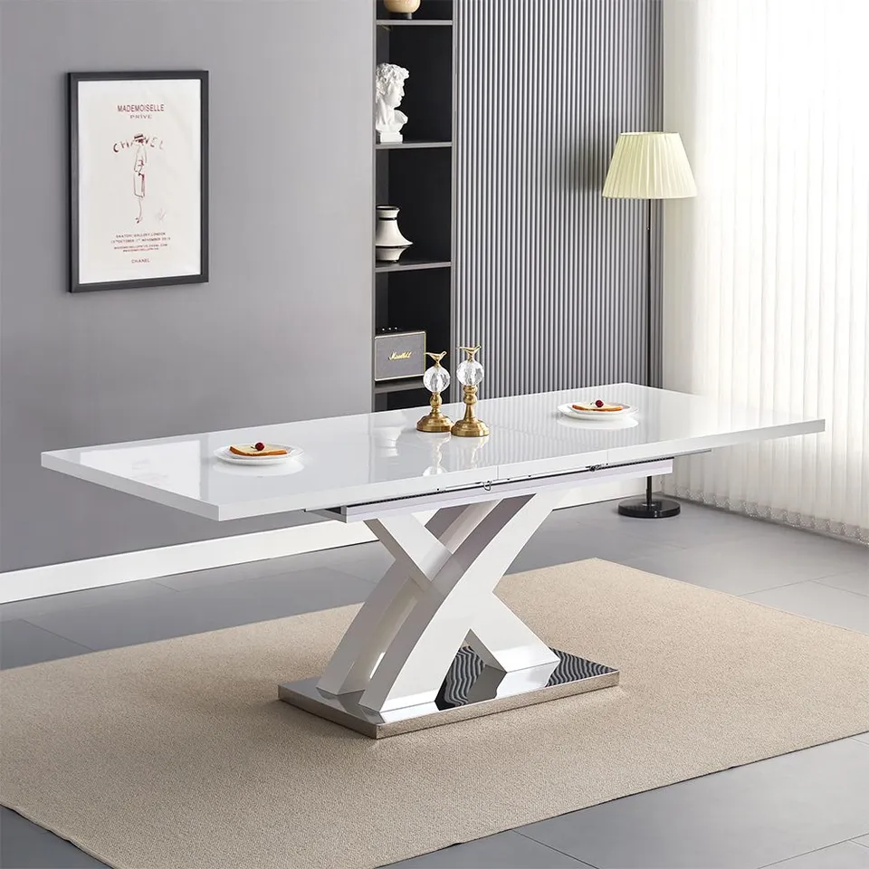 BOXED AXARA EXTENDABLE LARGE DINING TABLE IN ALL WHITE HIGH GLOSS (2 BOXES)