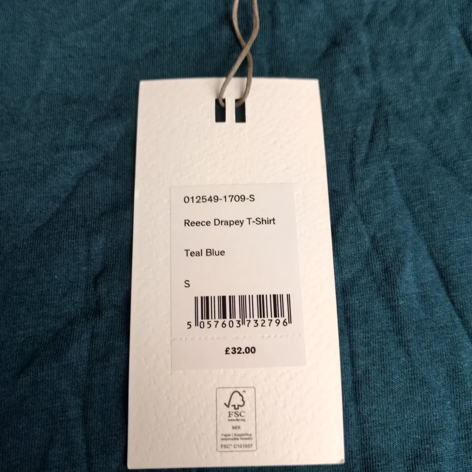 HUSH REECE DRAPEY T-SHIRT – TEAL BLUE, SIZE S