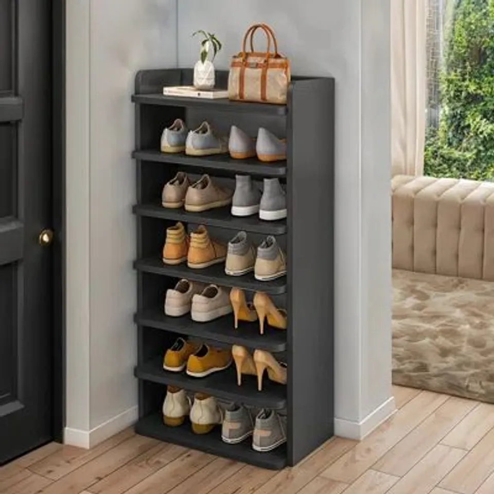 BOXED 7 TIER NARROW TALL SHOES RACK FOR ENTRYWAY 