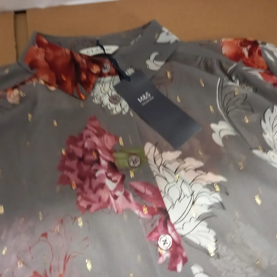 M&S COLLECTION GREY FLORAL BLOUSE - UK 12