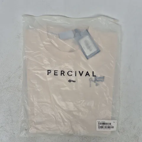 BAGGED PERCIVAL ORGANIC COTTON HOTEL T-SHIRT IN CREAM SIZE LARGE