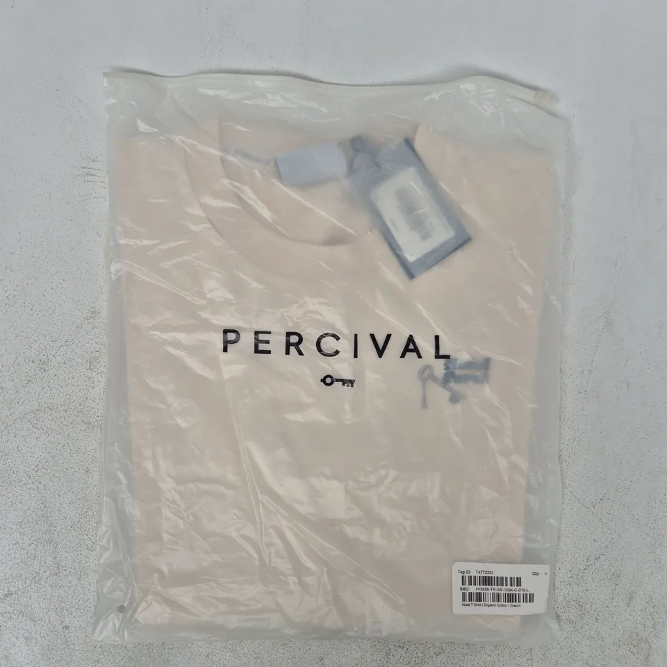 BAGGED PERCIVAL ORGANIC COTTON HOTEL T-SHIRT IN CREAM SIZE LARGE