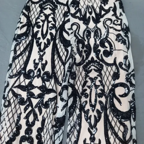 MALISSA J WIDE LEG BLACK SEQUIN TROUSERS IN CREAM SIZE S/M