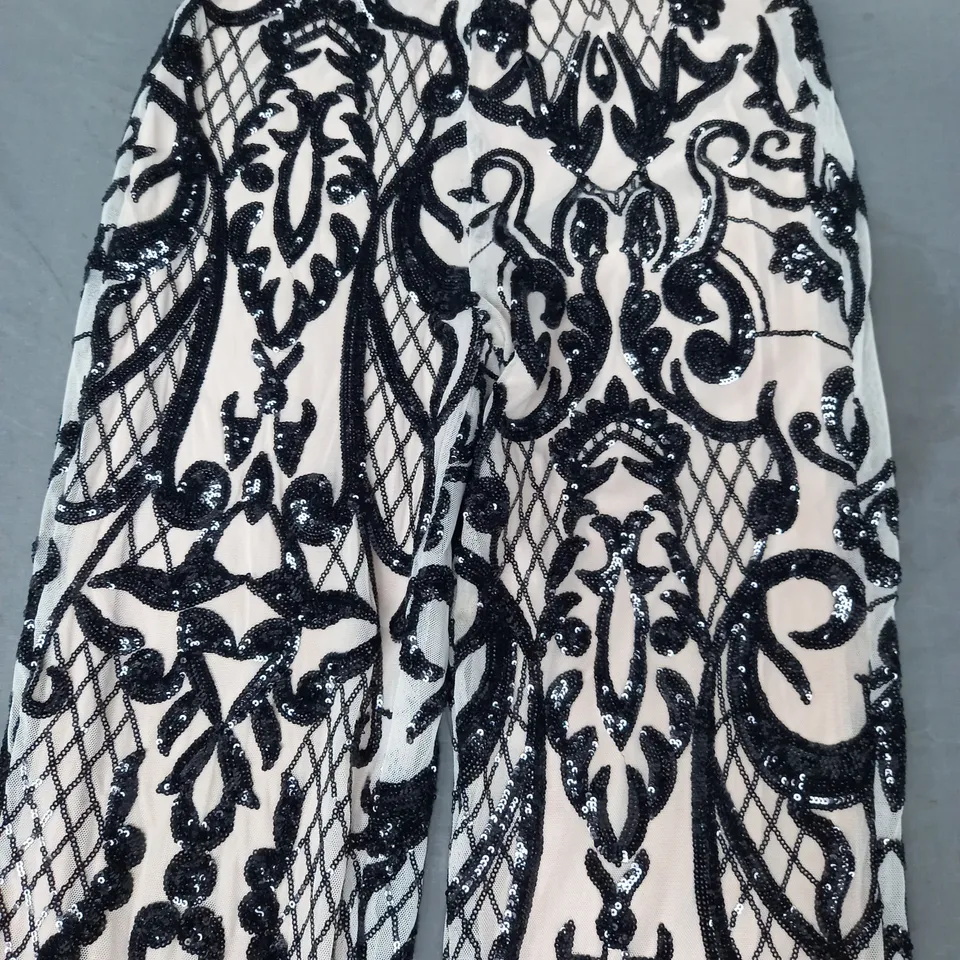 MALISSA J WIDE LEG BLACK SEQUIN TROUSERS IN CREAM SIZE S/M