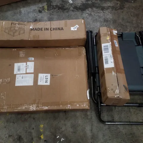 PALLET CONTAINING ASSORTED PRODUCTS INCLUDING BREADBOARD, PLAYPEN, FOLDABLE CHAIR, GAMING CHAIR & PORTABLE CAMPING TABLE