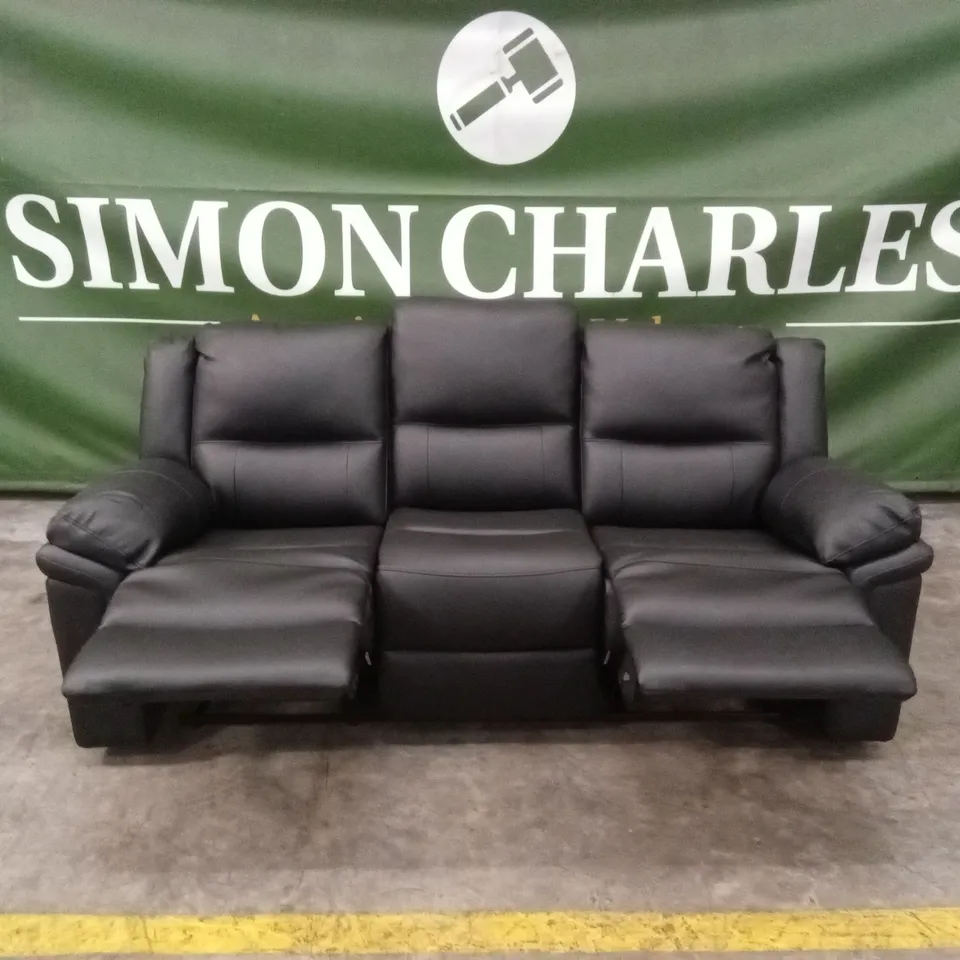 ALBION LUXURY FAUX LEATHER 3 SEATER HIGH BACK MANUAL RECLINER SOFA - BLACK RRP £749