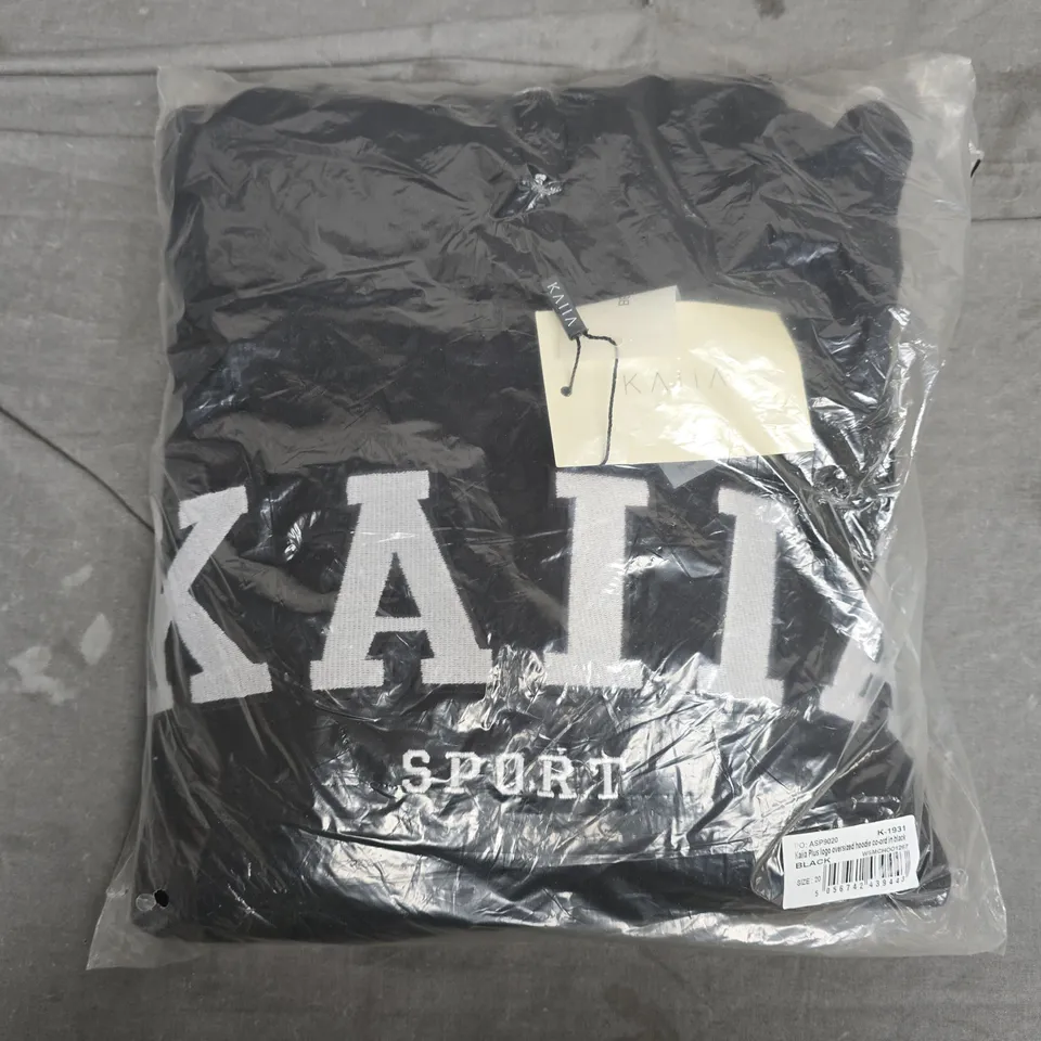 BAGGED KAIIA PLUS LOGO OVERSIZED HOODIE CO-ORD IN BLACK - SIZE 20