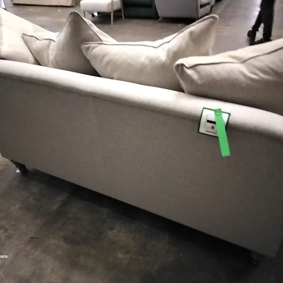 QUALITY DESIGNER KEATON 3 SEATER SOFA WITH SCATTER BACK CUSHIONS FOSSIL FABRIC