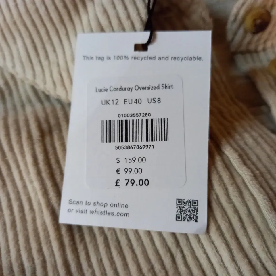 WHISTLES LUCIE CORDUROY OVERSIZED SHIRT - UK 12