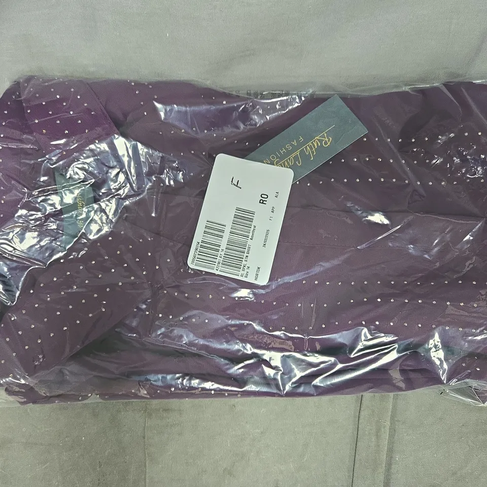 BAGGED RUTH LANGSFORD SPARKLE STONE SHIRT IN AMETHYST SIZE 14
