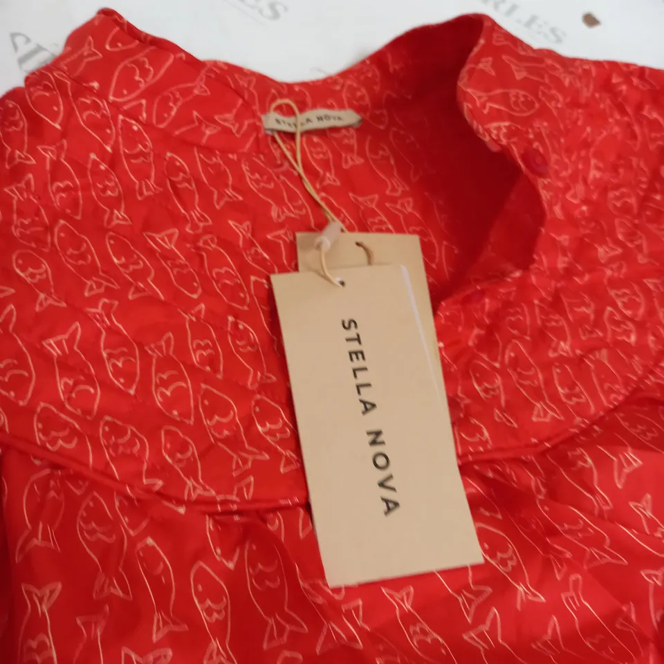 STELLA NOVA SILK FISH PRINT EMALIE ORANGE RED TOP - SIZE 34