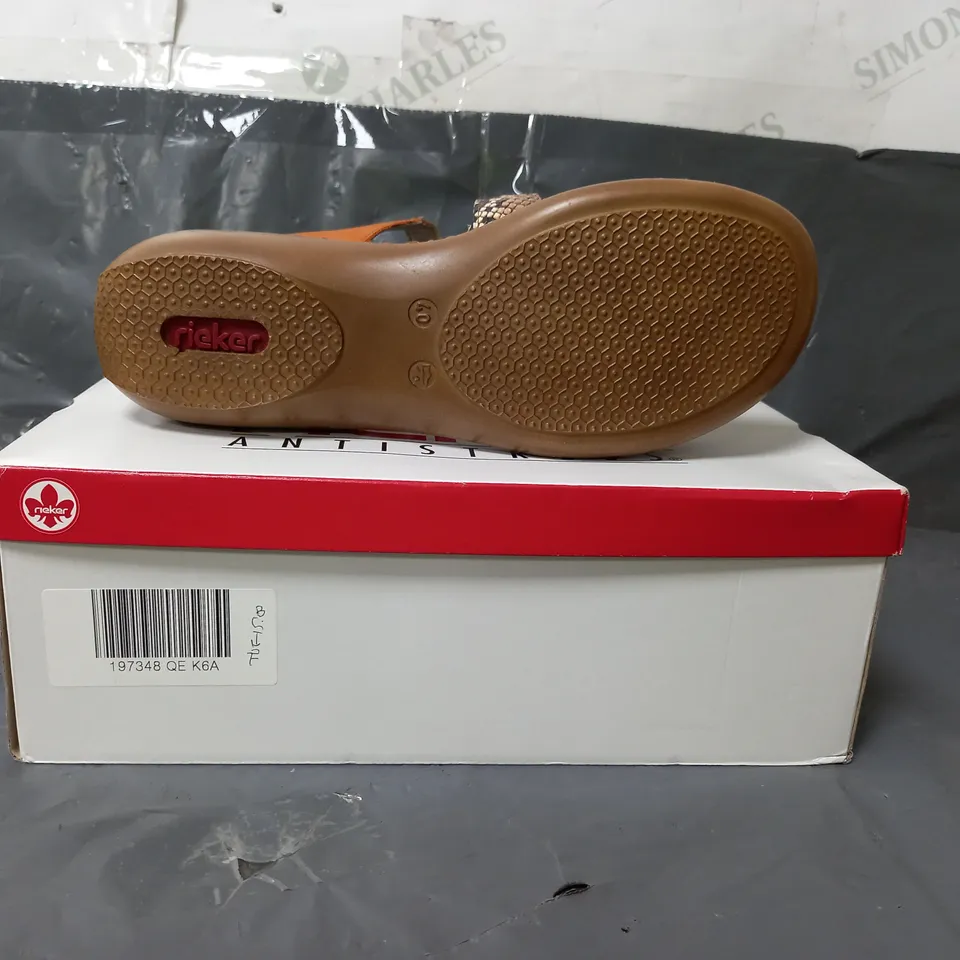 RIEKER ANTI-STRESS SANDALS ORANGE SNAKE PRINT DESIGN SIZE 6.5