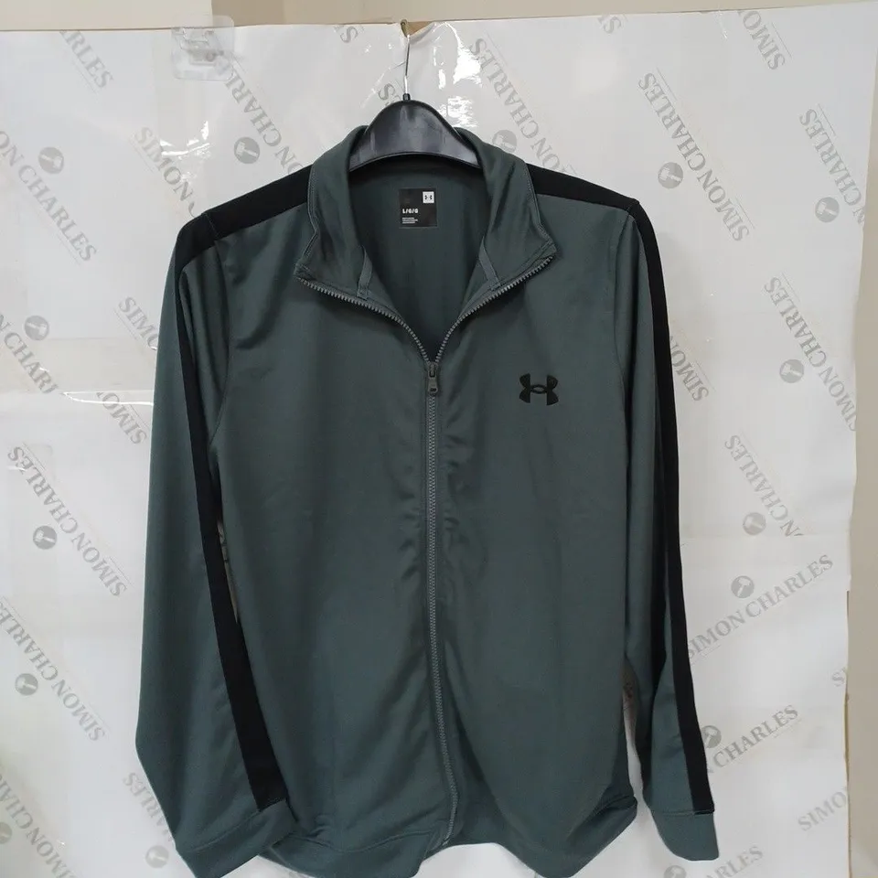MENS GREY AND BLACK UNDER ARMOUR TRACK TOP SIZE LARGE