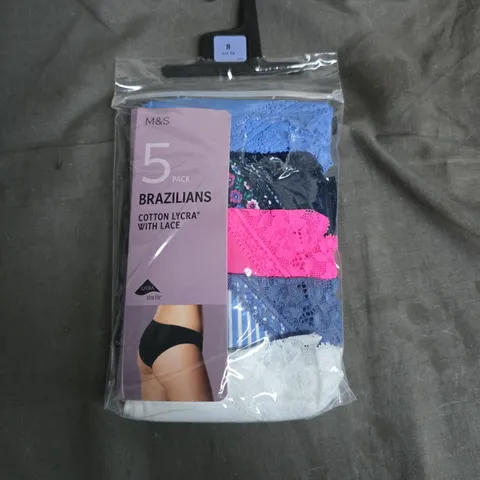 M&S 5 PACK BRAZILIANS β COTTON LYCRA WITH LACE