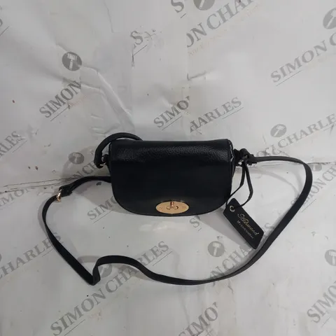 ASHWOOD REAL LEATHER CROSSBODY BAG BLACK WITH FLORAL INTERIOR