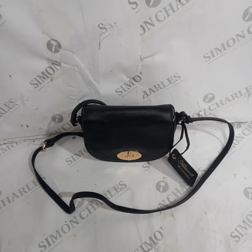 ASHWOOD REAL LEATHER CROSSBODY BAG BLACK WITH FLORAL INTERIOR