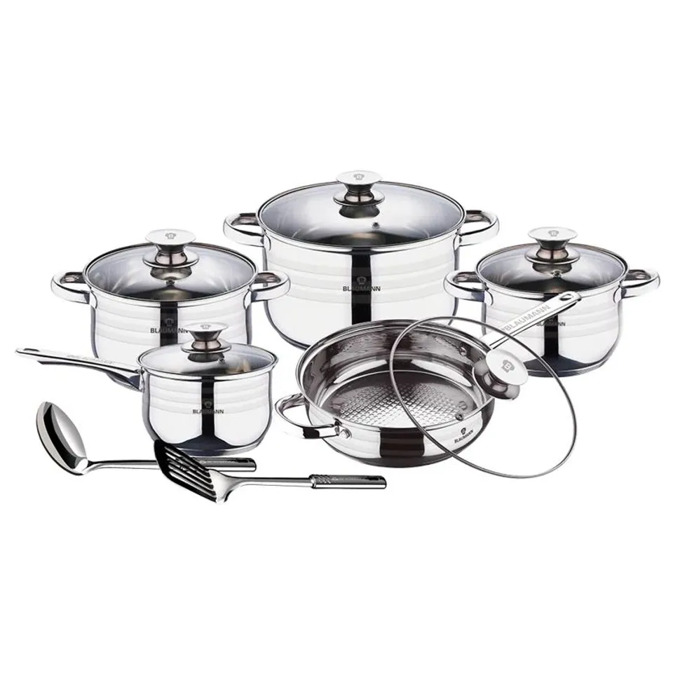 BOXED BERLINGER HAUS 12 PIECE STAINLESS STEEL NON STICK COOKWARE SET (1 BOX)