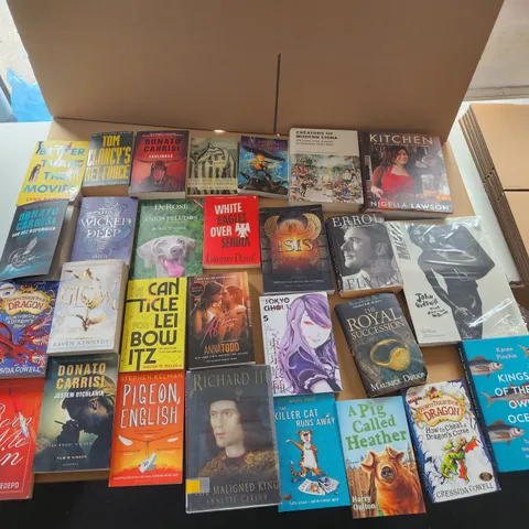 CAGE OF A SIGNIFICANT QUANTITY OF ASSORTED BOOKS BY TOM CLANCY, JOHN BOYNE, NIGELLA LAWSON, ISUI ISHIDA, CRESSIDA COWELL, WALTER M. MILLER JR, ETC