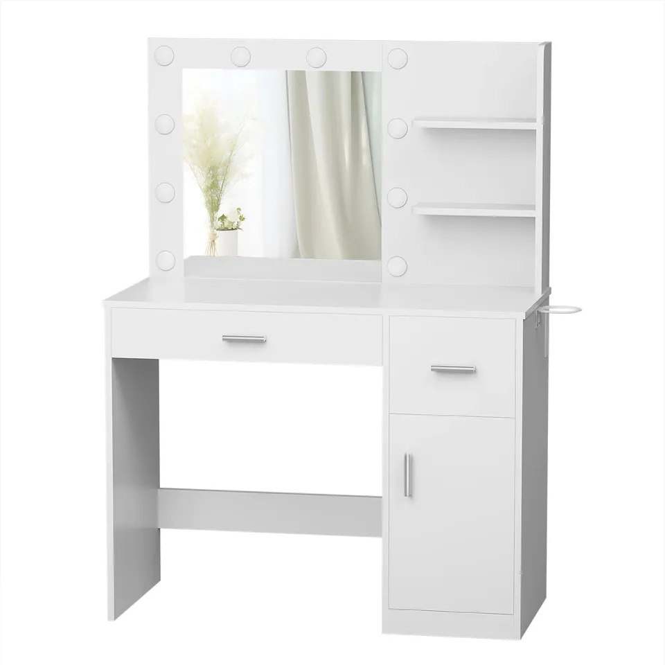 BOXED HOMALL MAKEUP VANITY TABLE WITH LIGHTS, MIRROR, STORAGE CABINET, AND POWER OUTLET FOR BEDROOM AND DRESSING ROOM