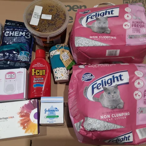 LOT OF APPROXIMATELY 22 ASSORTED HOUSEHOLD ITEMS TO INCLUDE FETAL HEART RATE MONITOR,SCRATCH REMOVER AND CAT LITTER