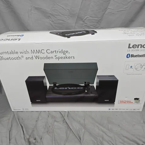 LENCO LS-300BK (V2) TURNTABLE WITH BLUETOOTH, MMC CARTRIDGE & WOODEN SPEAKERS – BOXED