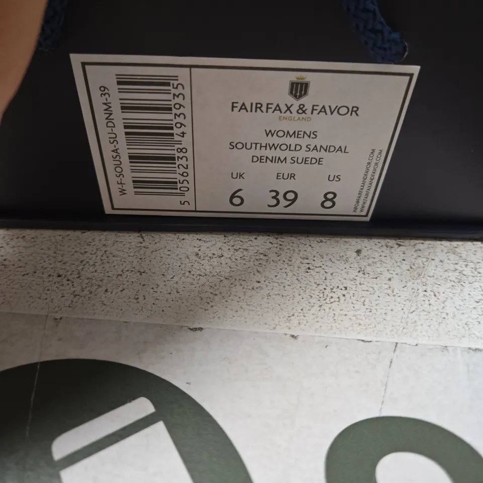 FAIRFAX & FAVOR WOMEN'S SOUTHWOLD SANDAL – DENIM SUEDE, UK 6 (EU 39, US 8) – BOXED