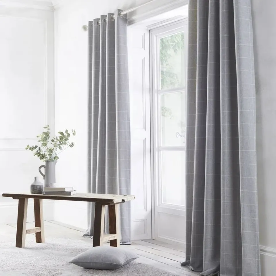 LORENZA CHECK LINED EYELET CURTAIN 