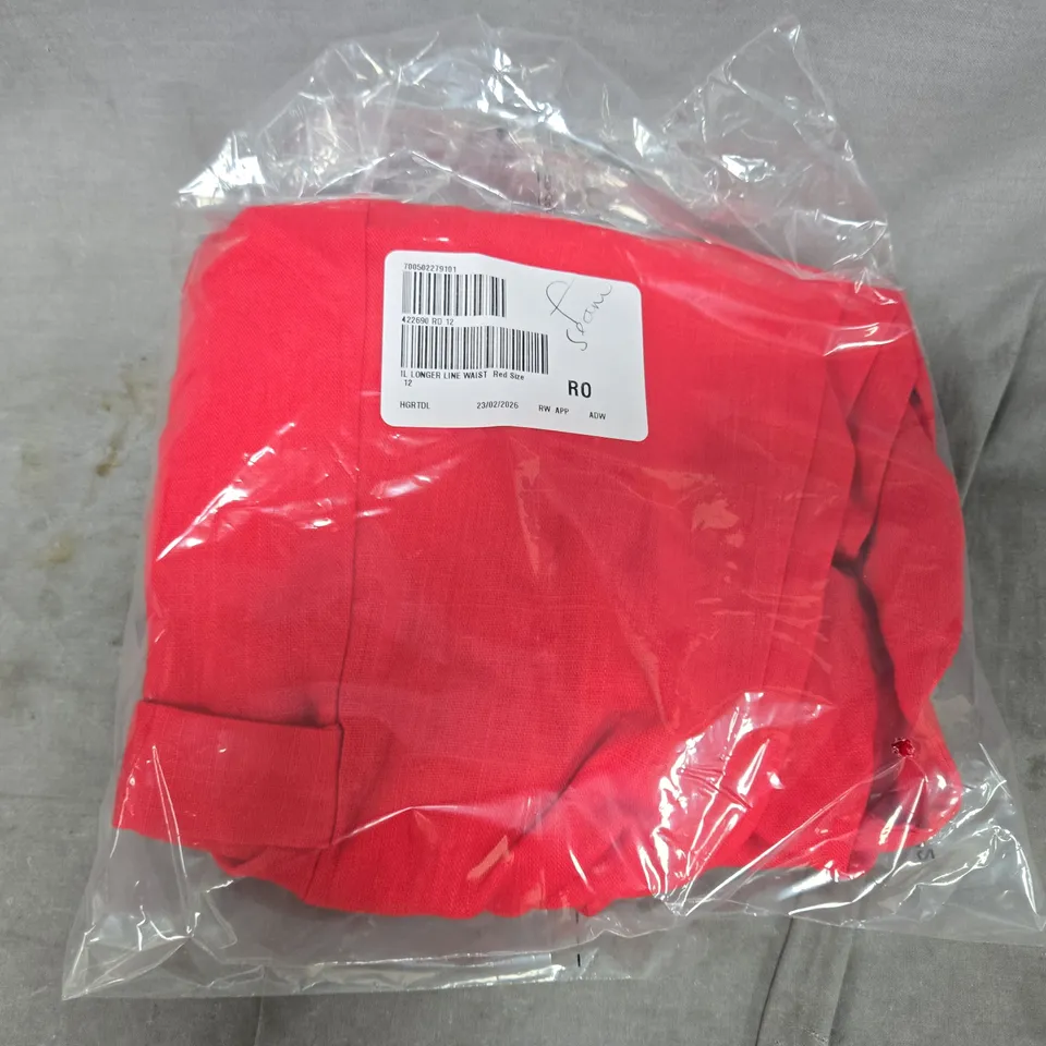 BAGGED IZABEL LONDON LINEN BLEND LONGER LINE WAISTCOAT IN RED SIZE 12