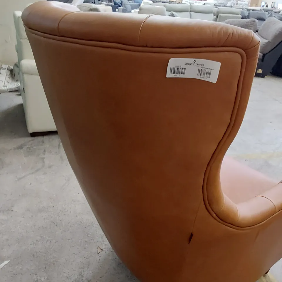 QUALITY ITALIAN DESIGNER ANTONIO BUTTONED BACK ARMCHAIR TAN LEATHER 