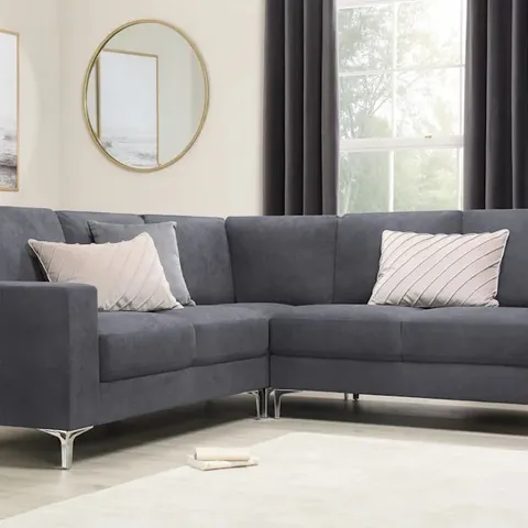 BOXED BALTIMORE CORNER SOFA, SLATE GREY CLASSIC PLUSH FABRIC // MISSING CUSHIONS (3 BOXES)