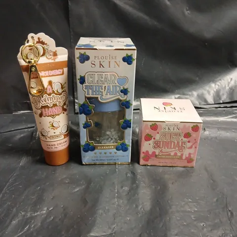 PLOUISE LOT OF 3 ASSORTED SKINCARE PRODUCTS TO INCLUDE - BLUEBERRY CLEANSER - COCONUT HAND CREAM - STRAWBERRY CREAMY MOISTURISER