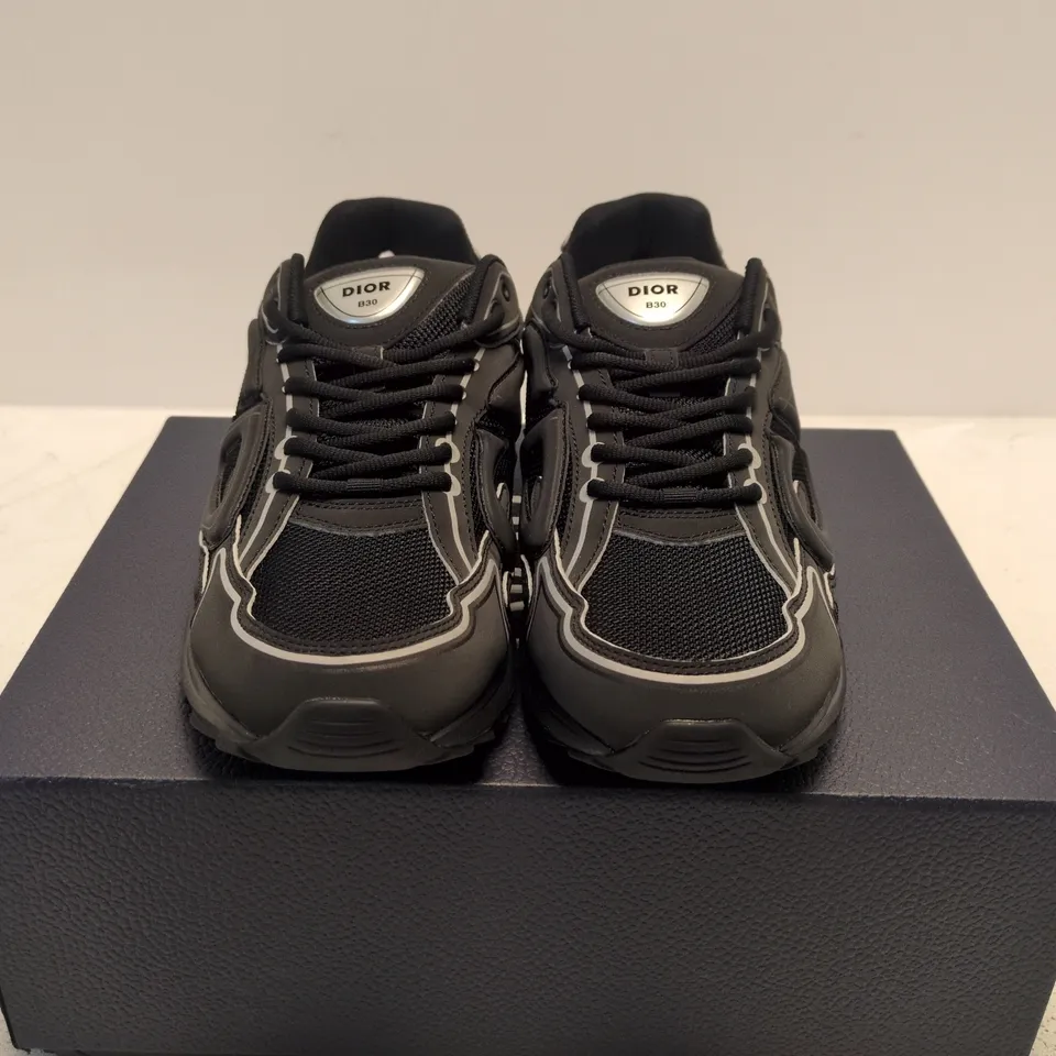 BOXED PAIR OF DIOR B30 MICROFIBER MESH BLACK SNEAKERS – UK 9