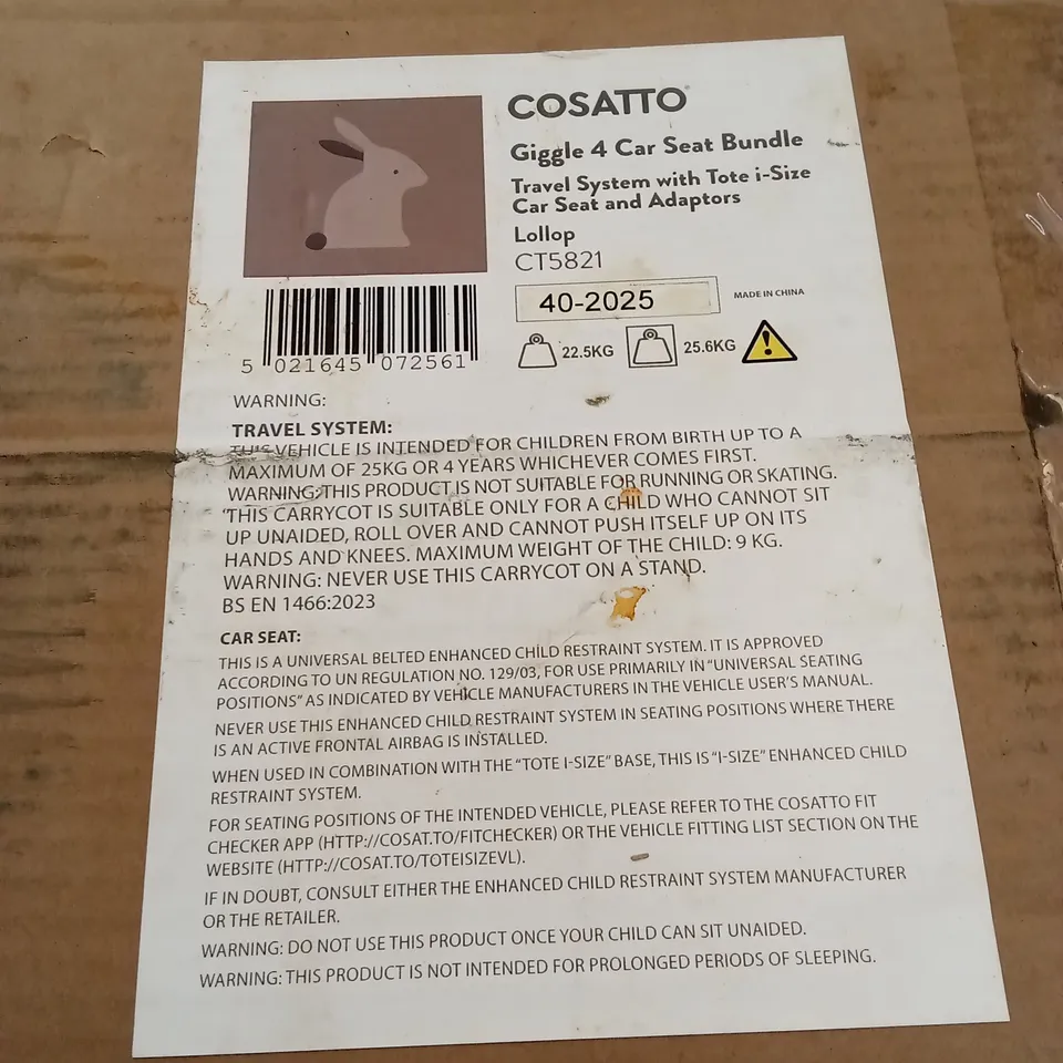 BOXED COSATTO GIGGLE 4 TRAVEL SYSTEM - LOLLOP (1 BOX)
