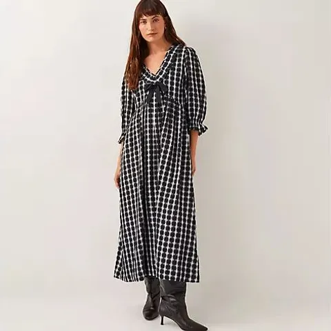 MONSOON VIOLET CHECK DRESS BLACK LARGE