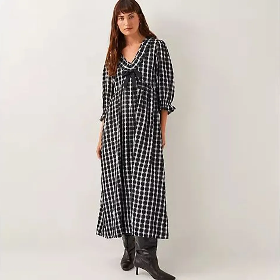 MONSOON VIOLET CHECK DRESS BLACK LARGE