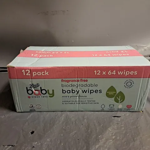 12 PACK BOOTS BABY FRAGRANCE FREE BIODEGRADABLE BABY WIPES 